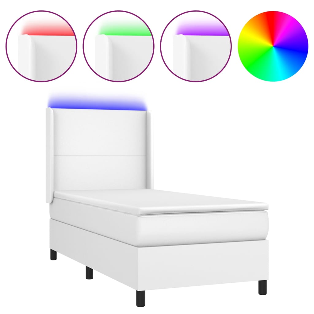 Boxspring met matras en LED kunstleer wit 80x200 cm is nu te koop bij PeponiXL, paradijselijk wonen!