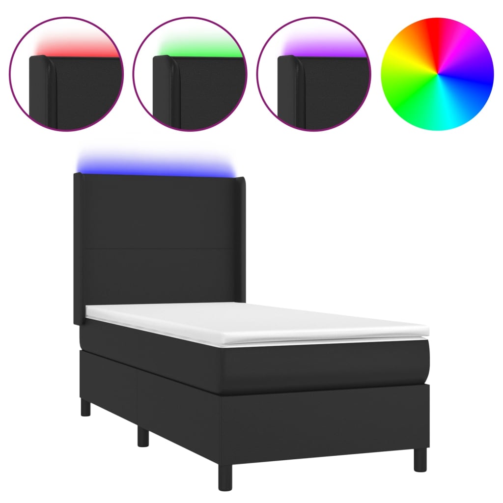 Boxspring met matras en LED kunstleer zwart 90x190 cm is nu te koop bij PeponiXL, paradijselijk wonen!