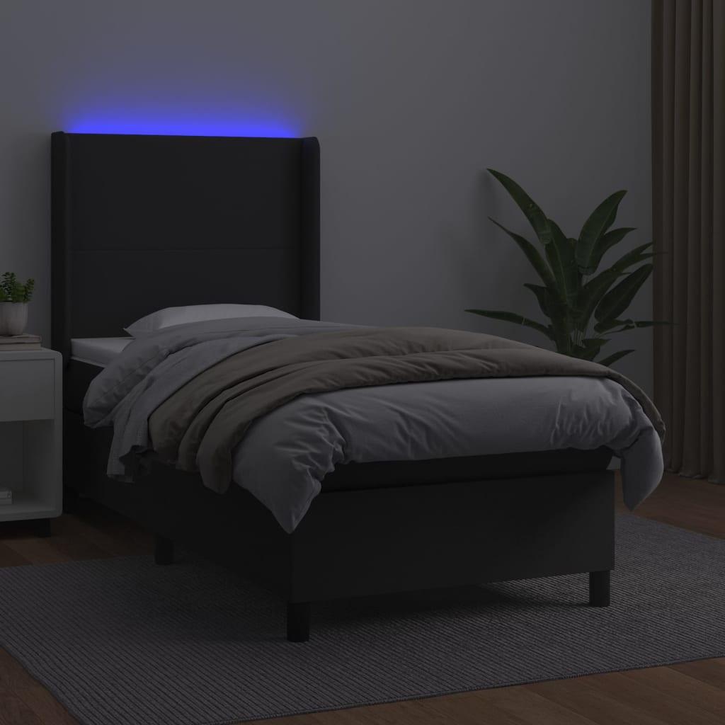 Boxspring met matras en LED kunstleer zwart 90x190 cm is nu te koop bij PeponiXL, paradijselijk wonen!