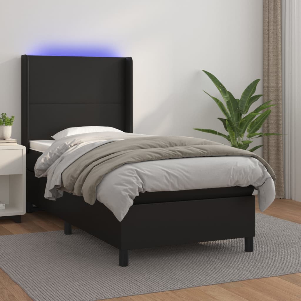 Boxspring met matras en LED kunstleer zwart 90x190 cm is nu te koop bij PeponiXL, paradijselijk wonen!