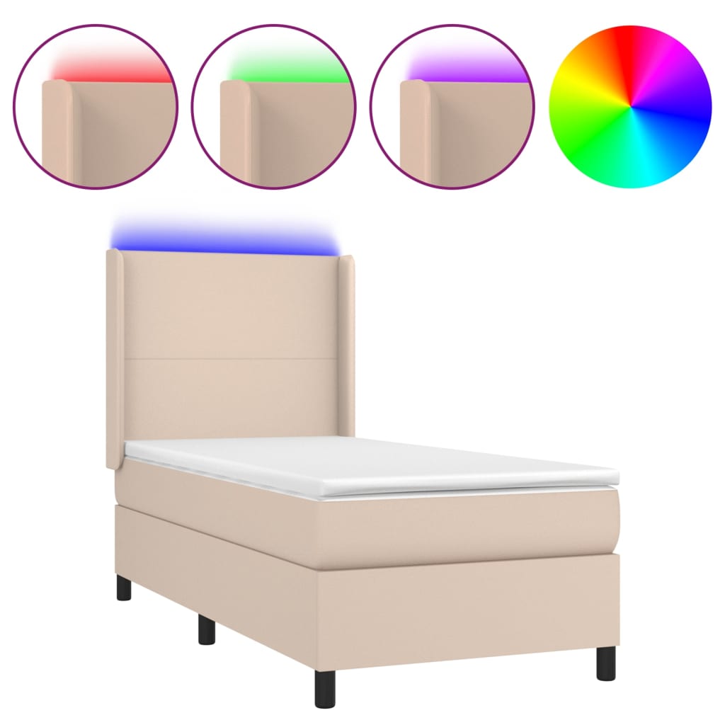 Boxspring met matras en LED kunstleer cappuccinokleur 90x200 cm is nu te koop bij PeponiXL, paradijselijk wonen!