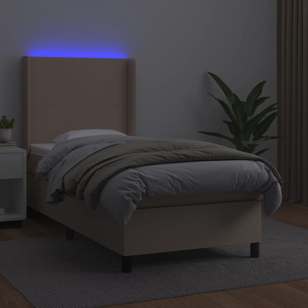 Boxspring met matras en LED kunstleer cappuccinokleur 90x200 cm is nu te koop bij PeponiXL, paradijselijk wonen!