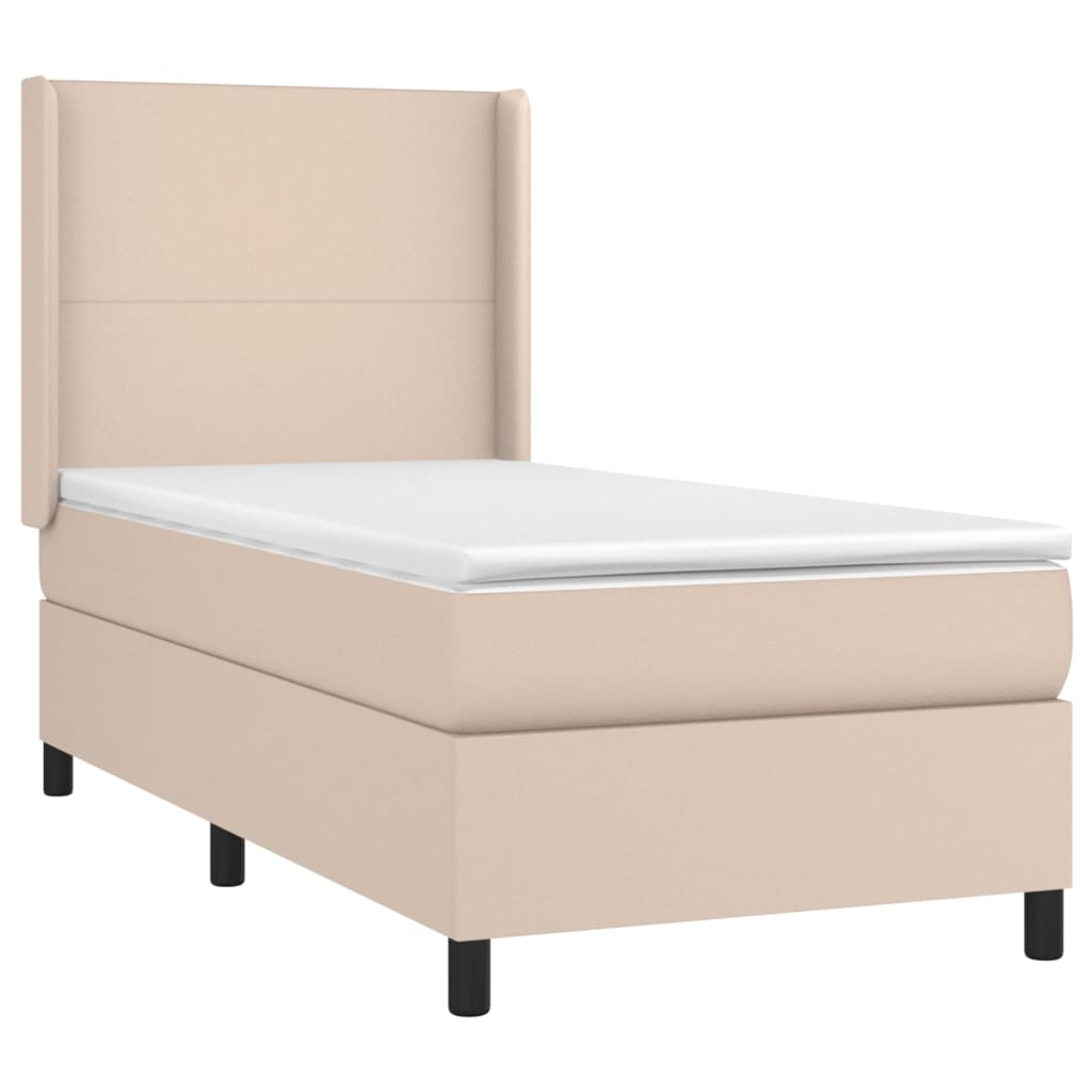Boxspring met matras en LED kunstleer cappuccinokleur 90x200 cm is nu te koop bij PeponiXL, paradijselijk wonen!