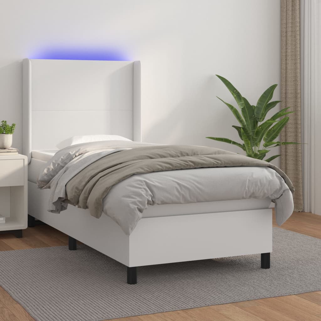 Boxspring met matras en LED kunstleer wit 100x200 cm is nu te koop bij PeponiXL, paradijselijk wonen!