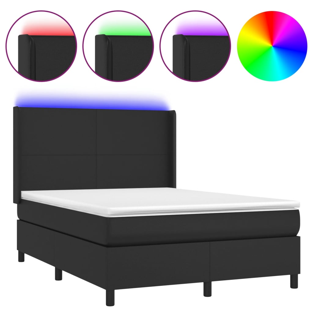 Boxspring met matras en LED kunstleer zwart 140x200 cm is nu te koop bij PeponiXL, paradijselijk wonen!