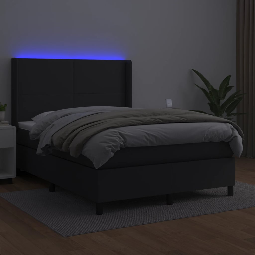 Boxspring met matras en LED kunstleer zwart 140x200 cm is nu te koop bij PeponiXL, paradijselijk wonen!