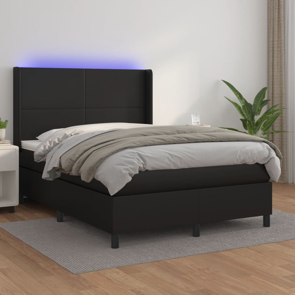 Boxspring met matras en LED kunstleer zwart 140x200 cm is nu te koop bij PeponiXL, paradijselijk wonen!