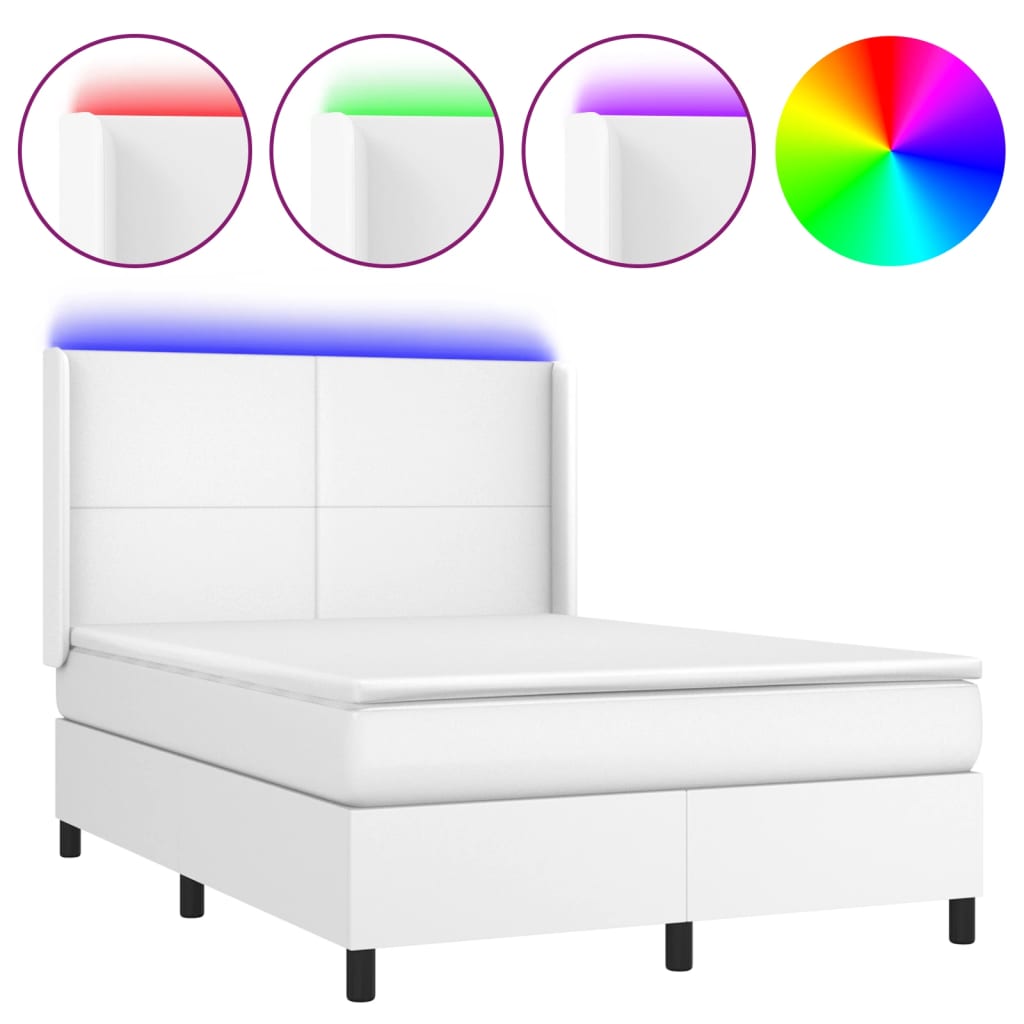 Boxspring met matras en LED kunstleer wit 140x200 cm is nu te koop bij PeponiXL, paradijselijk wonen!
