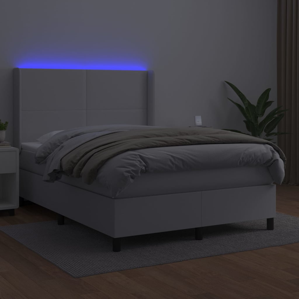 Boxspring met matras en LED kunstleer wit 140x200 cm is nu te koop bij PeponiXL, paradijselijk wonen!