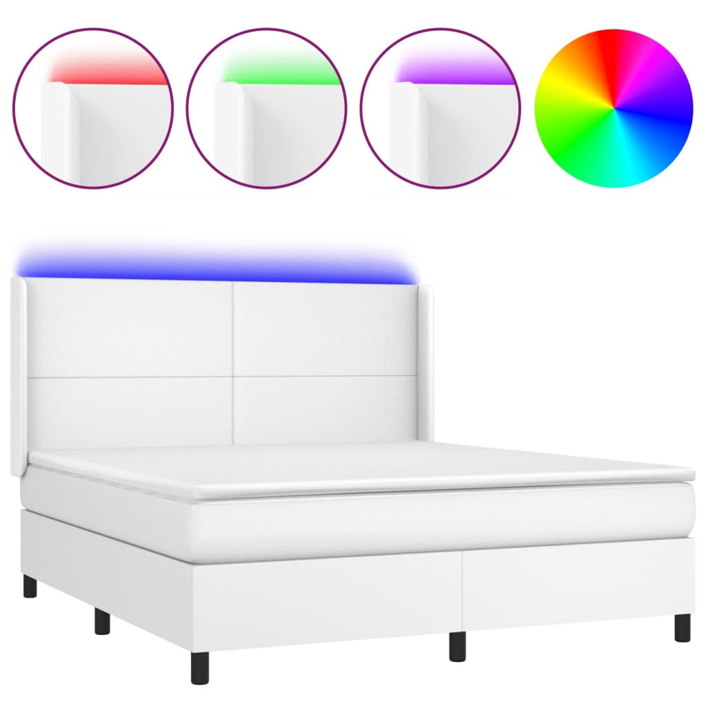 Boxspring met matras en LED kunstleer wit 160x200 cm is nu te koop bij PeponiXL, paradijselijk wonen!