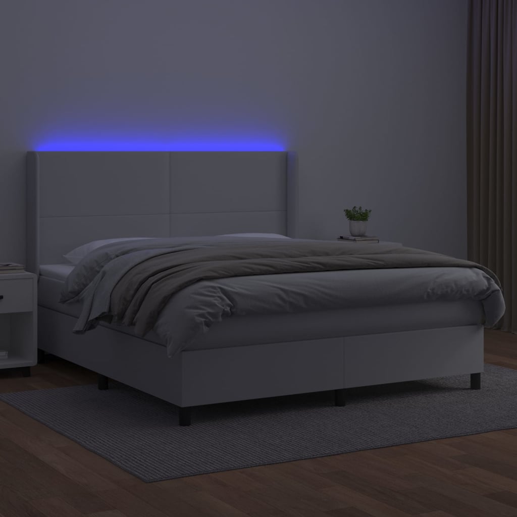 Boxspring met matras en LED kunstleer wit 160x200 cm is nu te koop bij PeponiXL, paradijselijk wonen!
