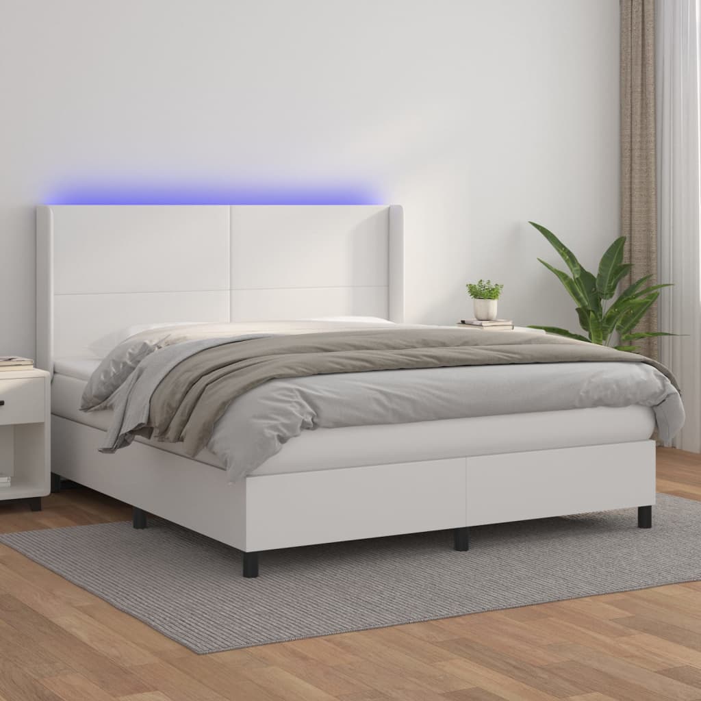 Boxspring met matras en LED kunstleer wit 160x200 cm is nu te koop bij PeponiXL, paradijselijk wonen!