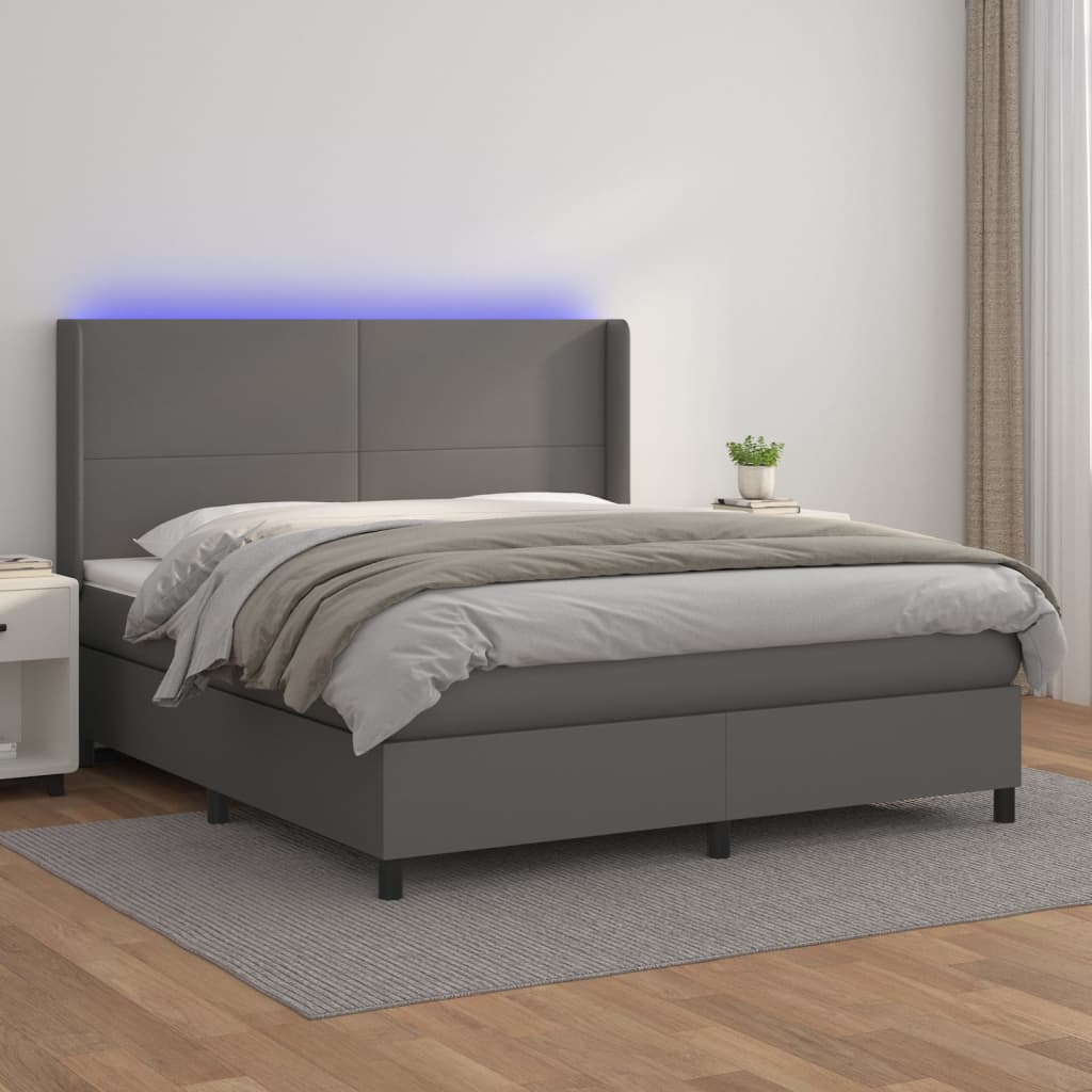 Boxspring met matras en LED kunstleer grijs 160x200 cm is nu te koop bij PeponiXL, paradijselijk wonen!