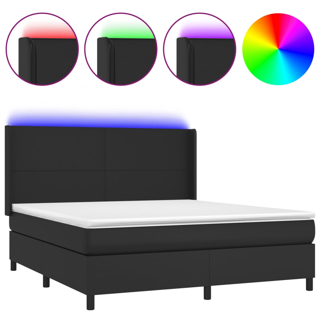 Boxspring met matras en LED kunstleer zwart 180x200 cm is nu te koop bij PeponiXL, paradijselijk wonen!