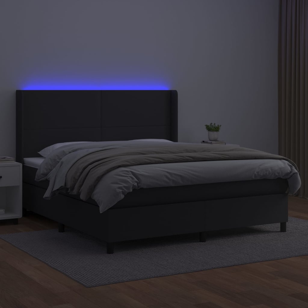 Boxspring met matras en LED kunstleer zwart 180x200 cm is nu te koop bij PeponiXL, paradijselijk wonen!
