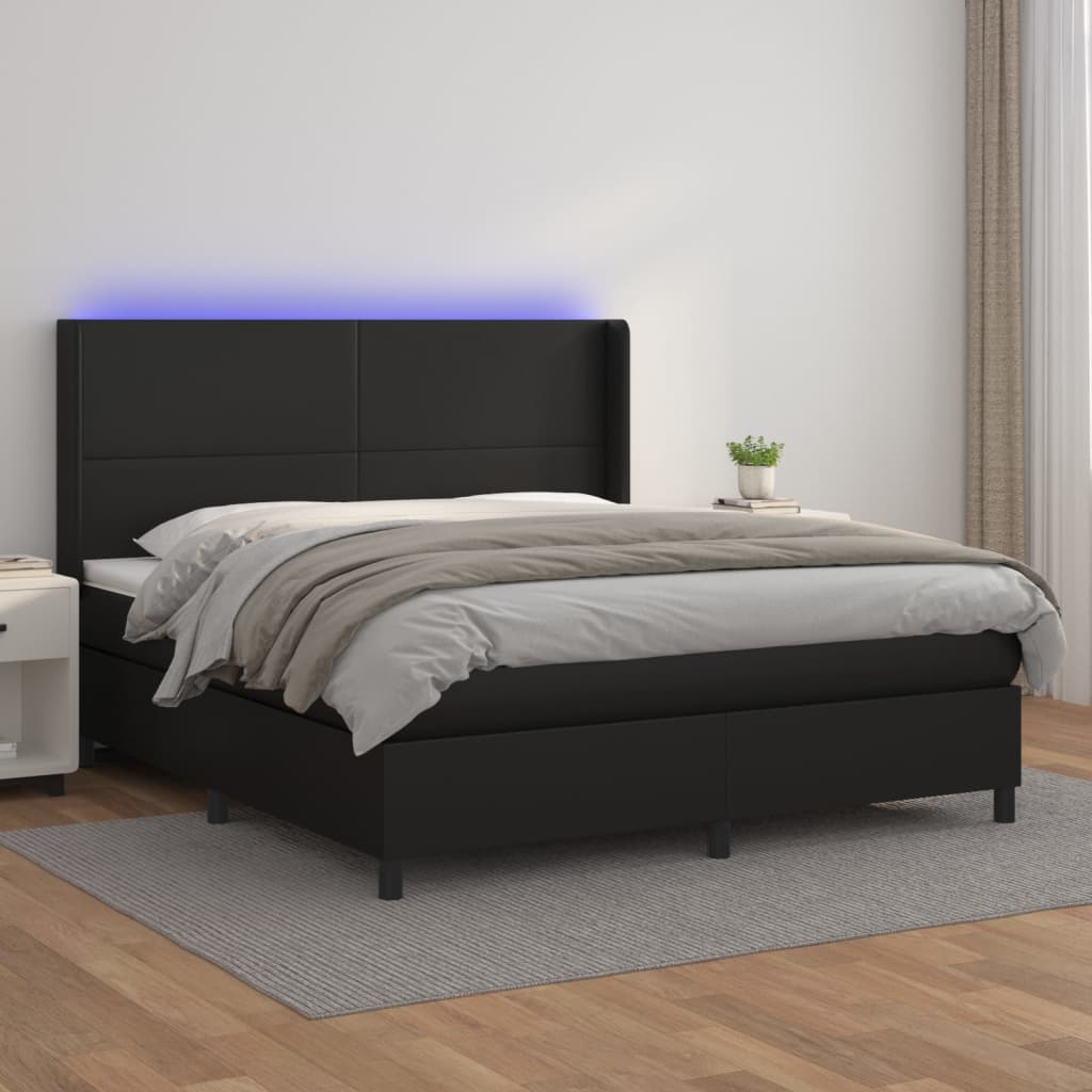 Boxspring met matras en LED kunstleer zwart 180x200 cm is nu te koop bij PeponiXL, paradijselijk wonen!