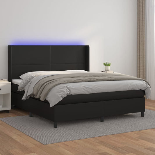 Boxspring met matras en LED kunstleer zwart 180x200 cm is nu te koop bij PeponiXL, paradijselijk wonen!