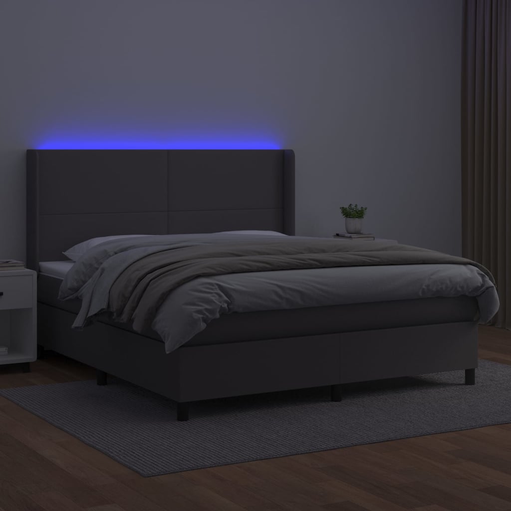 Boxspring met matras en LED kunstleer grijs 180x200 cm is nu te koop bij PeponiXL, paradijselijk wonen!