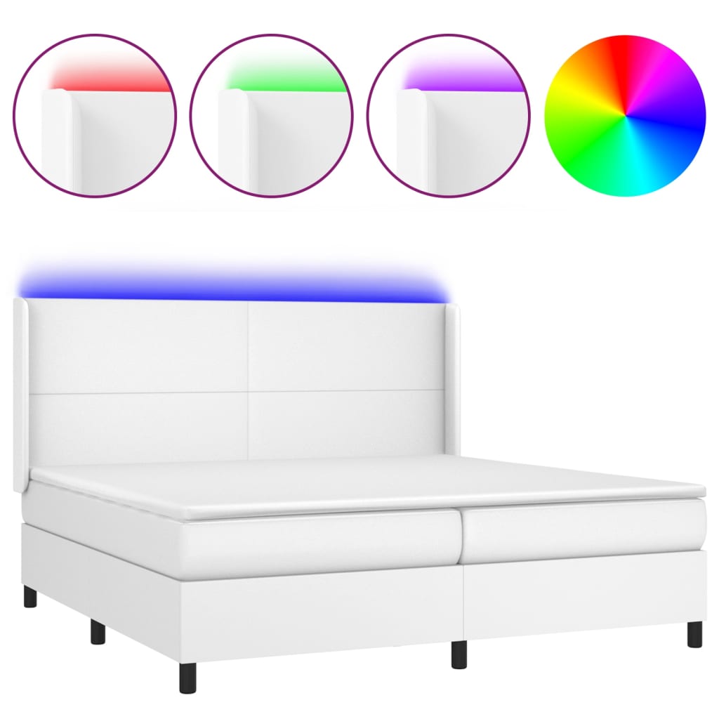 Boxspring met matras en LED kunstleer wit 200x200 cm is nu te koop bij PeponiXL, paradijselijk wonen!