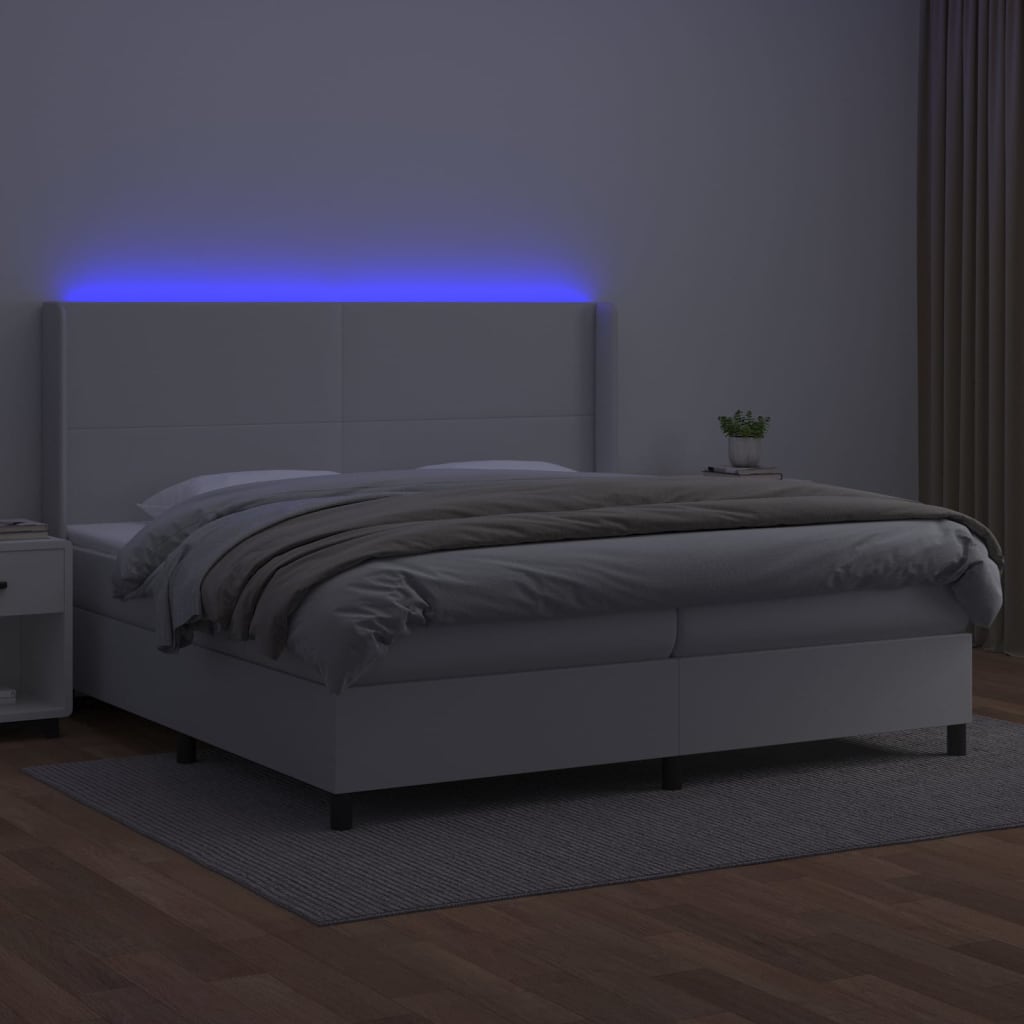 Boxspring met matras en LED kunstleer wit 200x200 cm is nu te koop bij PeponiXL, paradijselijk wonen!
