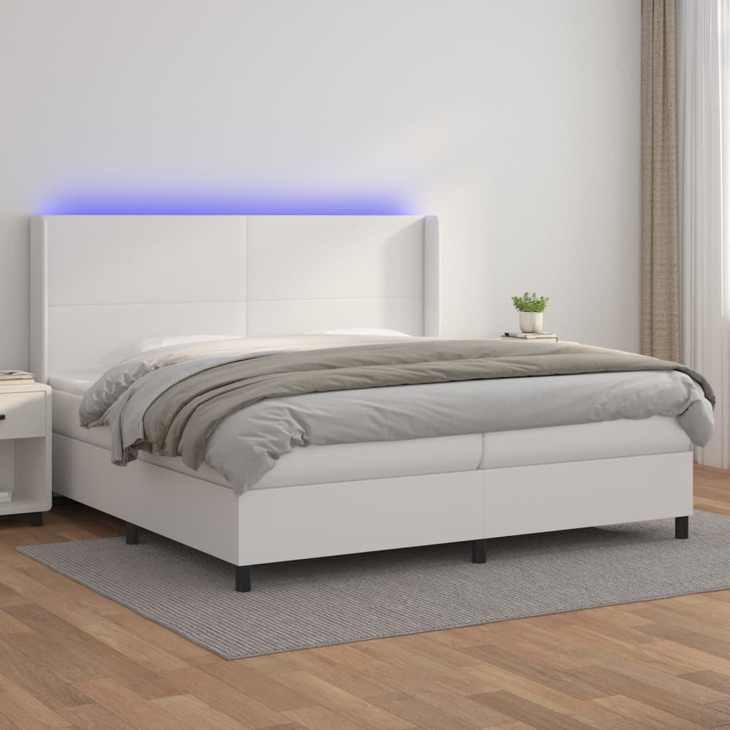 Boxspring met matras en LED kunstleer wit 200x200 cm is nu te koop bij PeponiXL, paradijselijk wonen!