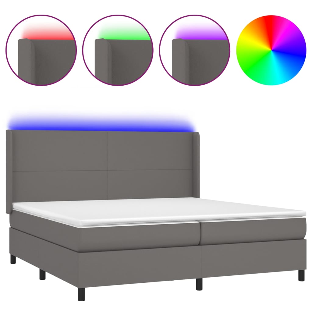 Boxspring met matras en LED kunstleer grijs 200x200 cm is nu te koop bij PeponiXL, paradijselijk wonen!