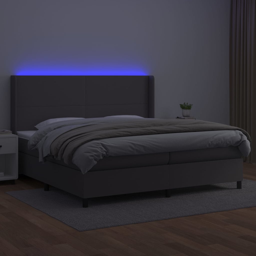 Boxspring met matras en LED kunstleer grijs 200x200 cm is nu te koop bij PeponiXL, paradijselijk wonen!