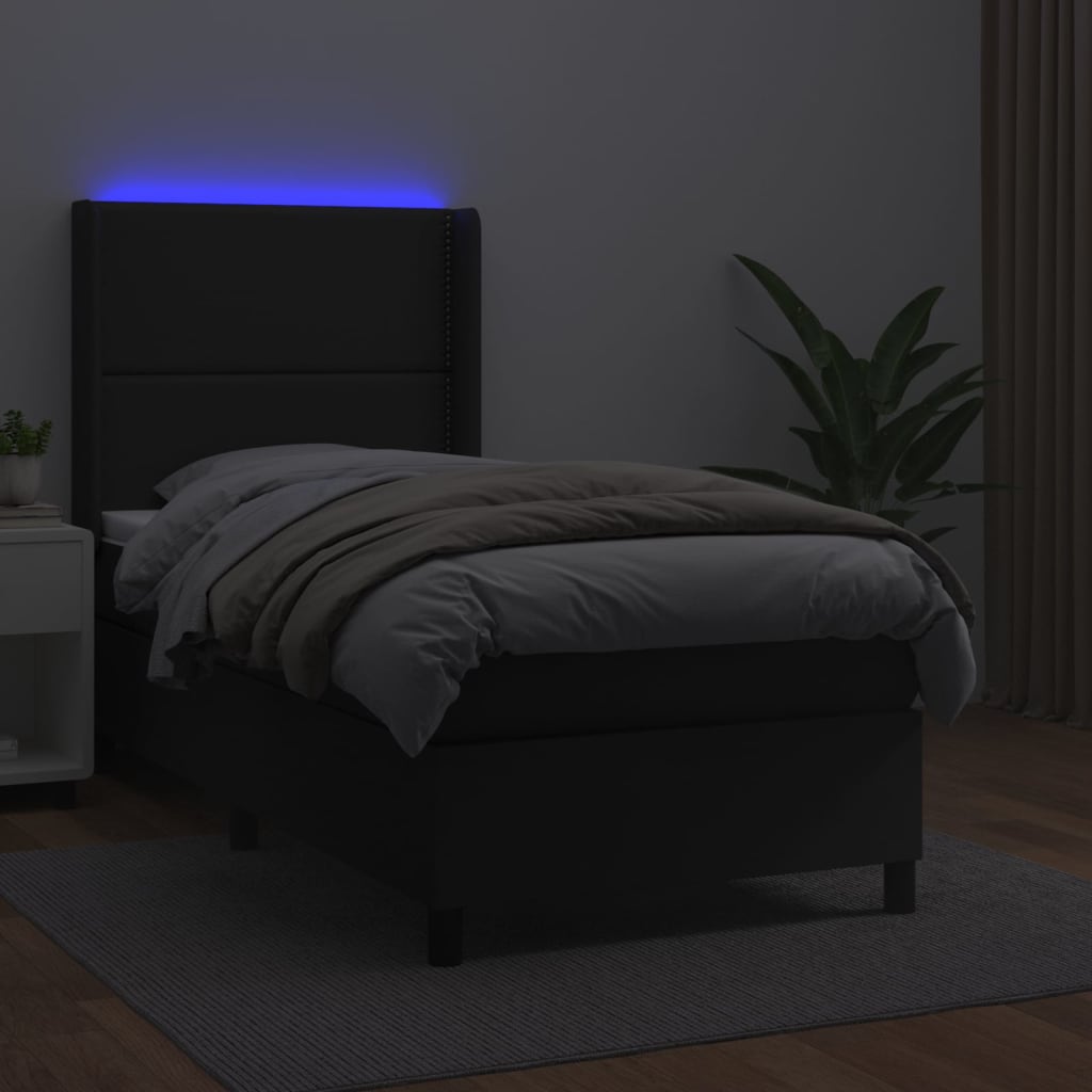 Boxspring met matras en LED kunstleer zwart 90x190 cm is nu te koop bij PeponiXL, paradijselijk wonen!