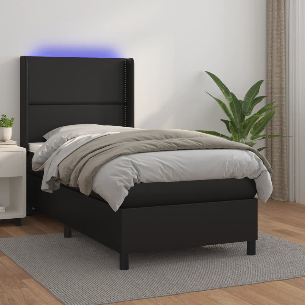 Boxspring met matras en LED kunstleer zwart 90x190 cm is nu te koop bij PeponiXL, paradijselijk wonen!