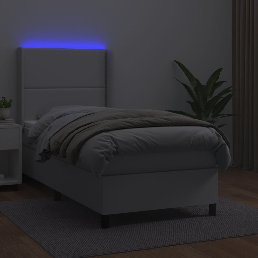 Boxspring met matras en LED kunstleer wit 90x190 cm is nu te koop bij PeponiXL, paradijselijk wonen!