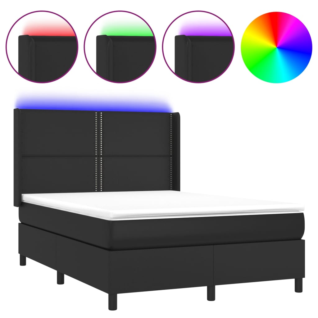 Boxspring met matras en LED kunstleer zwart 140x200 cm is nu te koop bij PeponiXL, paradijselijk wonen!