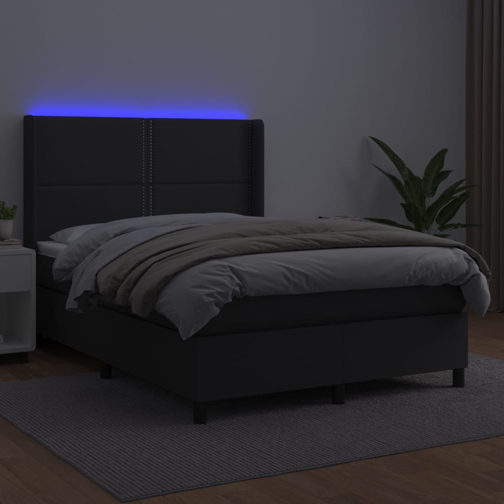 Boxspring met matras en LED kunstleer zwart 140x200 cm is nu te koop bij PeponiXL, paradijselijk wonen!