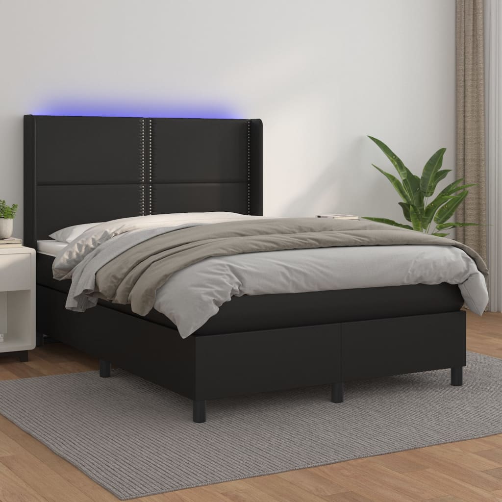 Boxspring met matras en LED kunstleer zwart 140x200 cm is nu te koop bij PeponiXL, paradijselijk wonen!