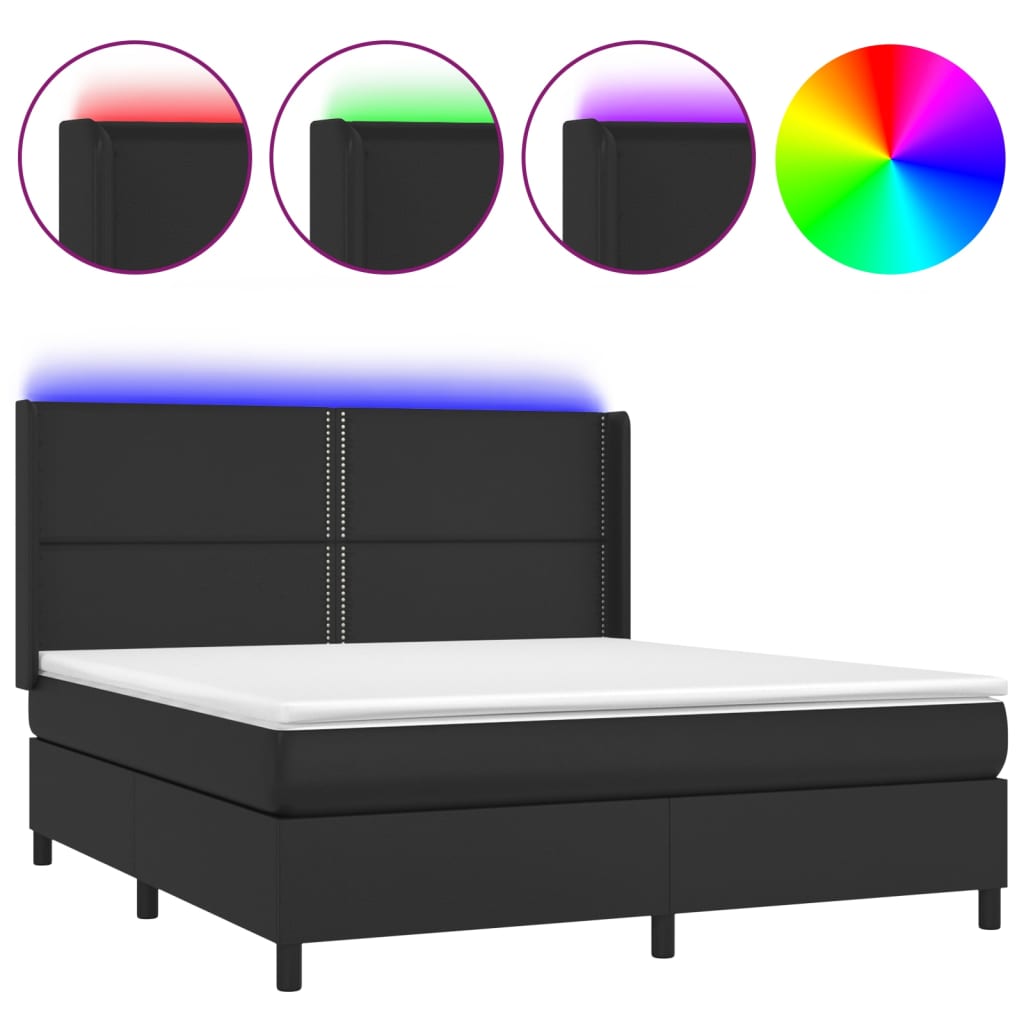 Boxspring met matras en LED kunstleer zwart 180x200 cm is nu te koop bij PeponiXL, paradijselijk wonen!