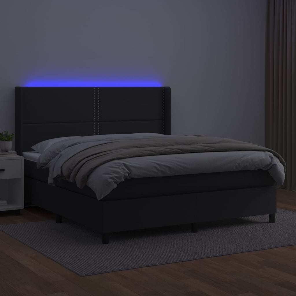 Boxspring met matras en LED kunstleer zwart 180x200 cm is nu te koop bij PeponiXL, paradijselijk wonen!