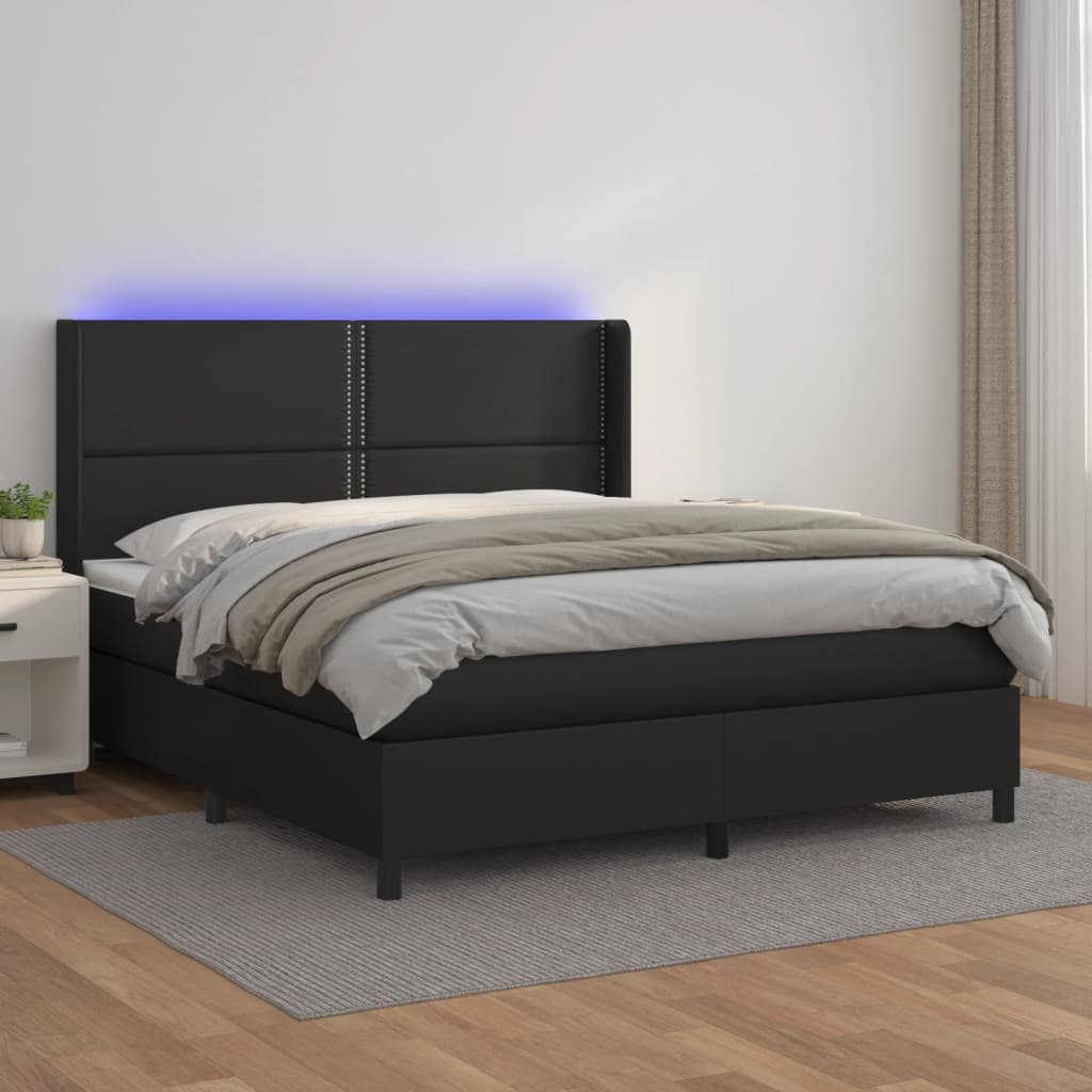 Boxspring met matras en LED kunstleer zwart 180x200 cm is nu te koop bij PeponiXL, paradijselijk wonen!