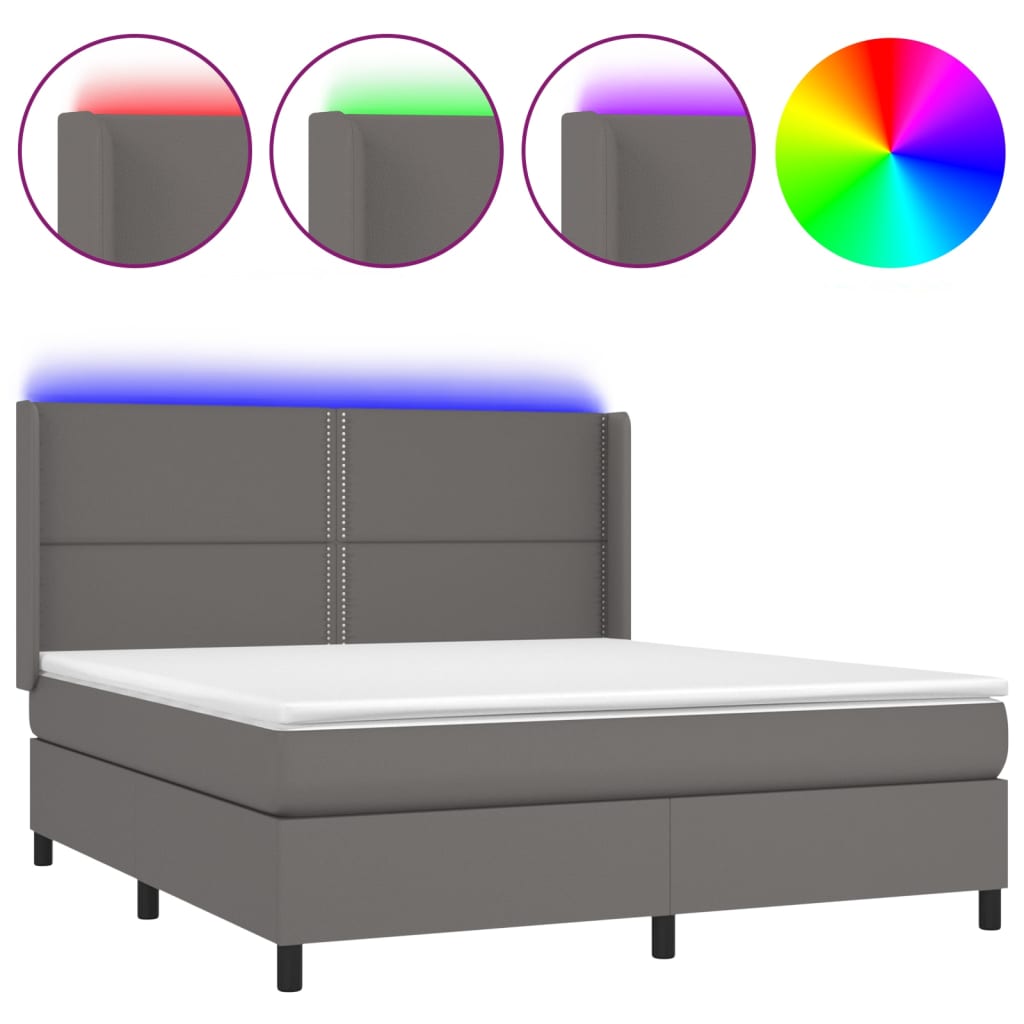 Boxspring met matras en LED kunstleer grijs 180x200 cm is nu te koop bij PeponiXL, paradijselijk wonen!