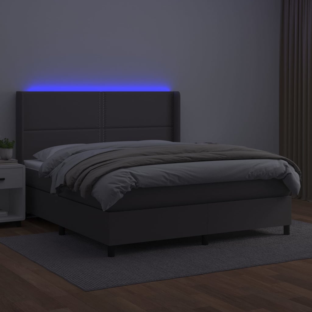 Boxspring met matras en LED kunstleer grijs 180x200 cm is nu te koop bij PeponiXL, paradijselijk wonen!
