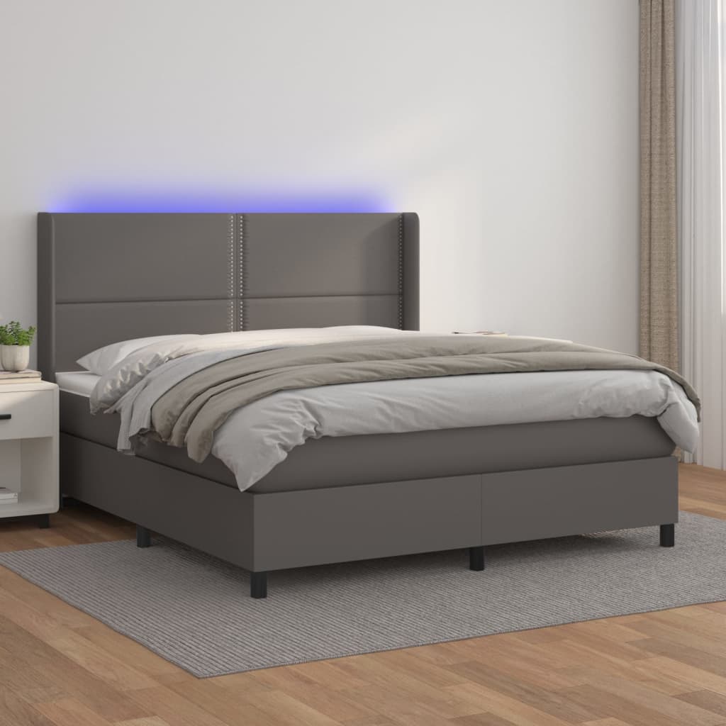 Boxspring met matras en LED kunstleer grijs 180x200 cm is nu te koop bij PeponiXL, paradijselijk wonen!
