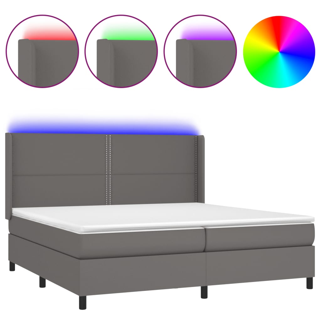Boxspring met matras en LED kunstleer grijs 200x200 cm is nu te koop bij PeponiXL, paradijselijk wonen!