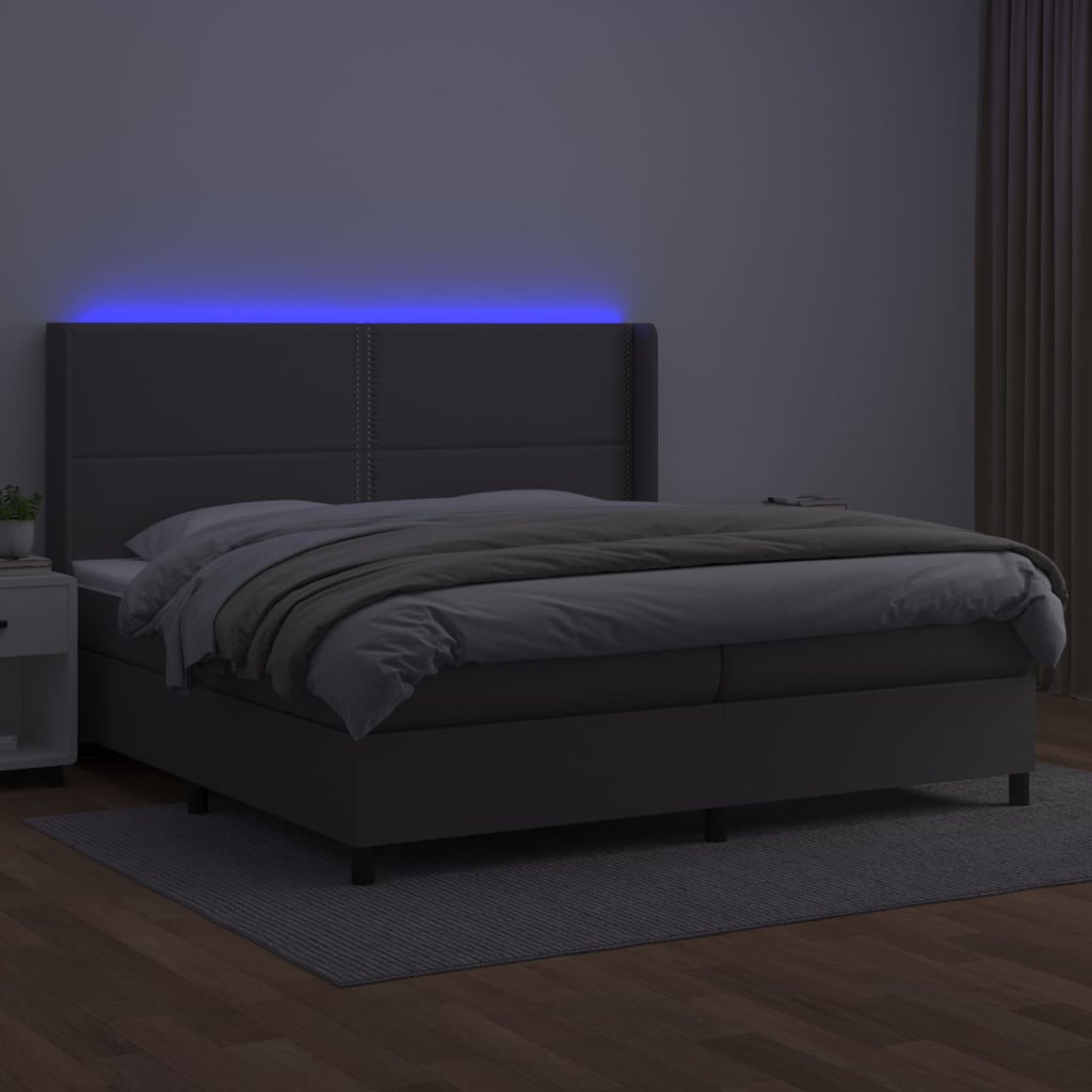 Boxspring met matras en LED kunstleer grijs 200x200 cm is nu te koop bij PeponiXL, paradijselijk wonen!