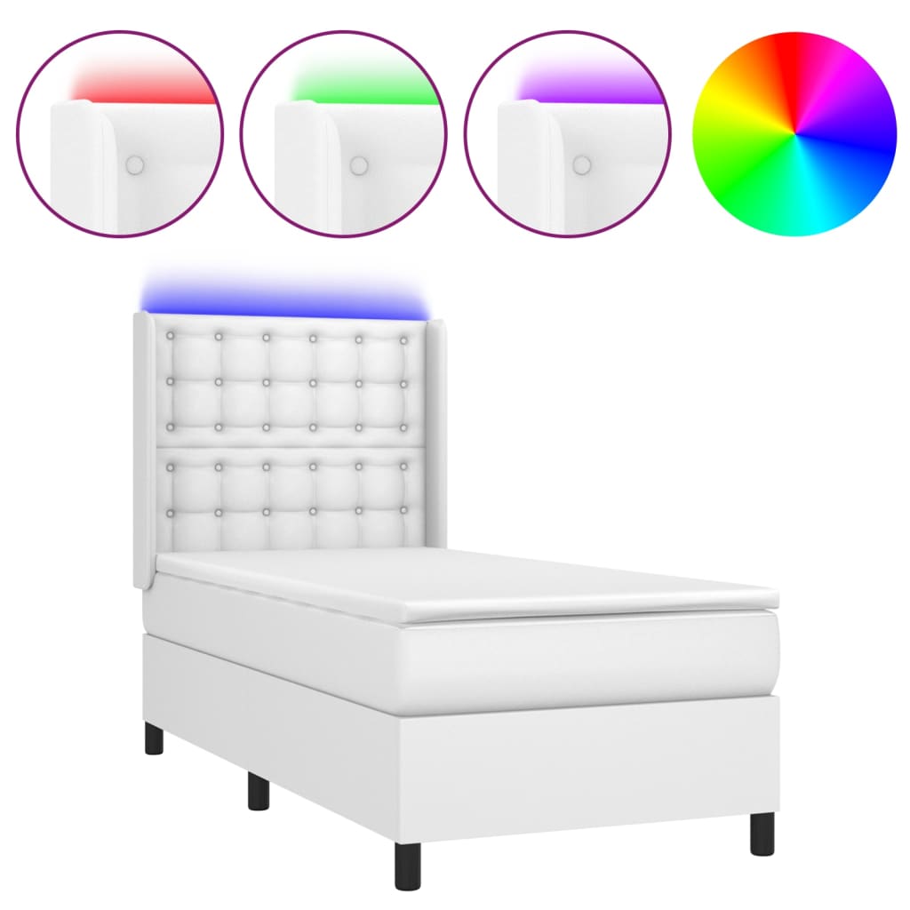 Boxspring met matras en LED kunstleer wit 80x200 cm is nu te koop bij PeponiXL, paradijselijk wonen!