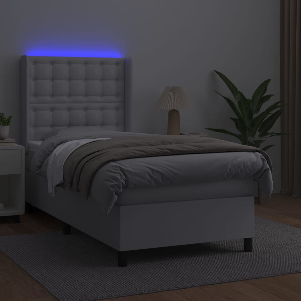 Boxspring met matras en LED kunstleer wit 80x200 cm is nu te koop bij PeponiXL, paradijselijk wonen!