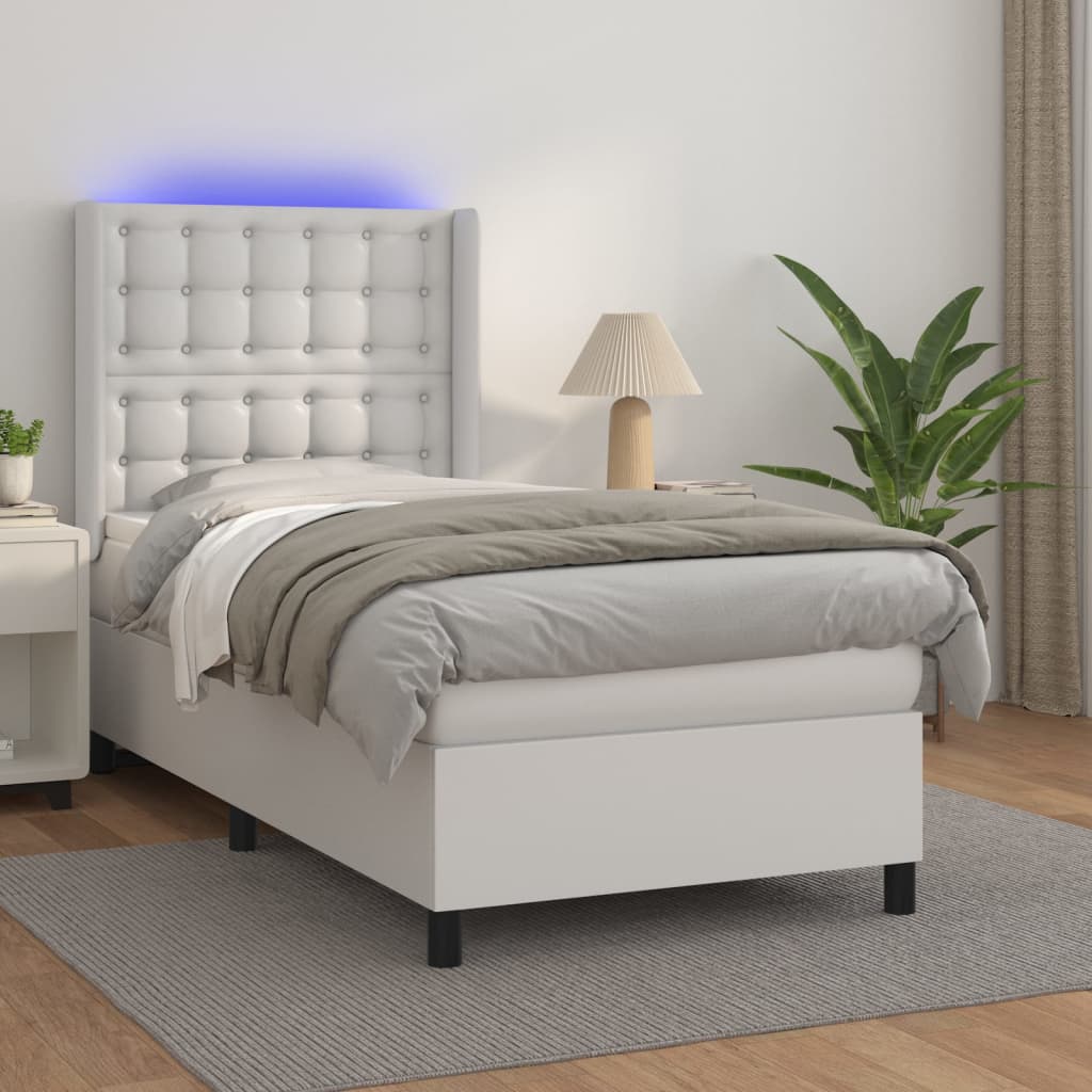 Boxspring met matras en LED kunstleer wit 80x200 cm is nu te koop bij PeponiXL, paradijselijk wonen!