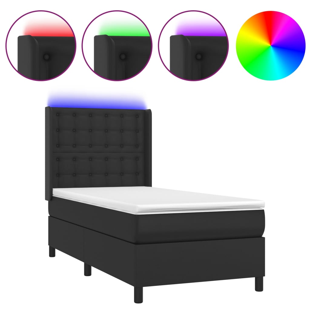 Boxspring met matras en LED kunstleer zwart 90x190 cm is nu te koop bij PeponiXL, paradijselijk wonen!