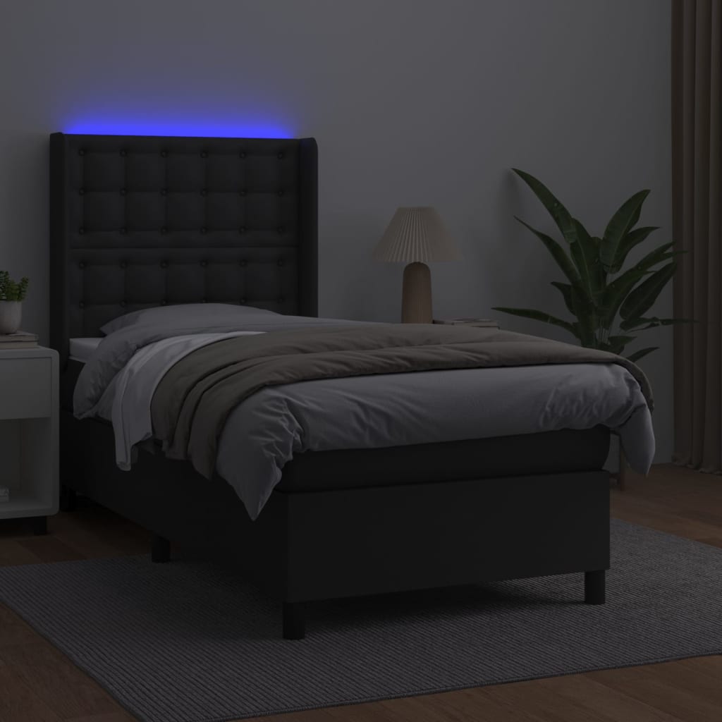 Boxspring met matras en LED kunstleer zwart 90x190 cm is nu te koop bij PeponiXL, paradijselijk wonen!
