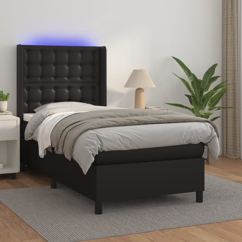 Boxspring met matras en LED kunstleer zwart 90x190 cm is nu te koop bij PeponiXL, paradijselijk wonen!