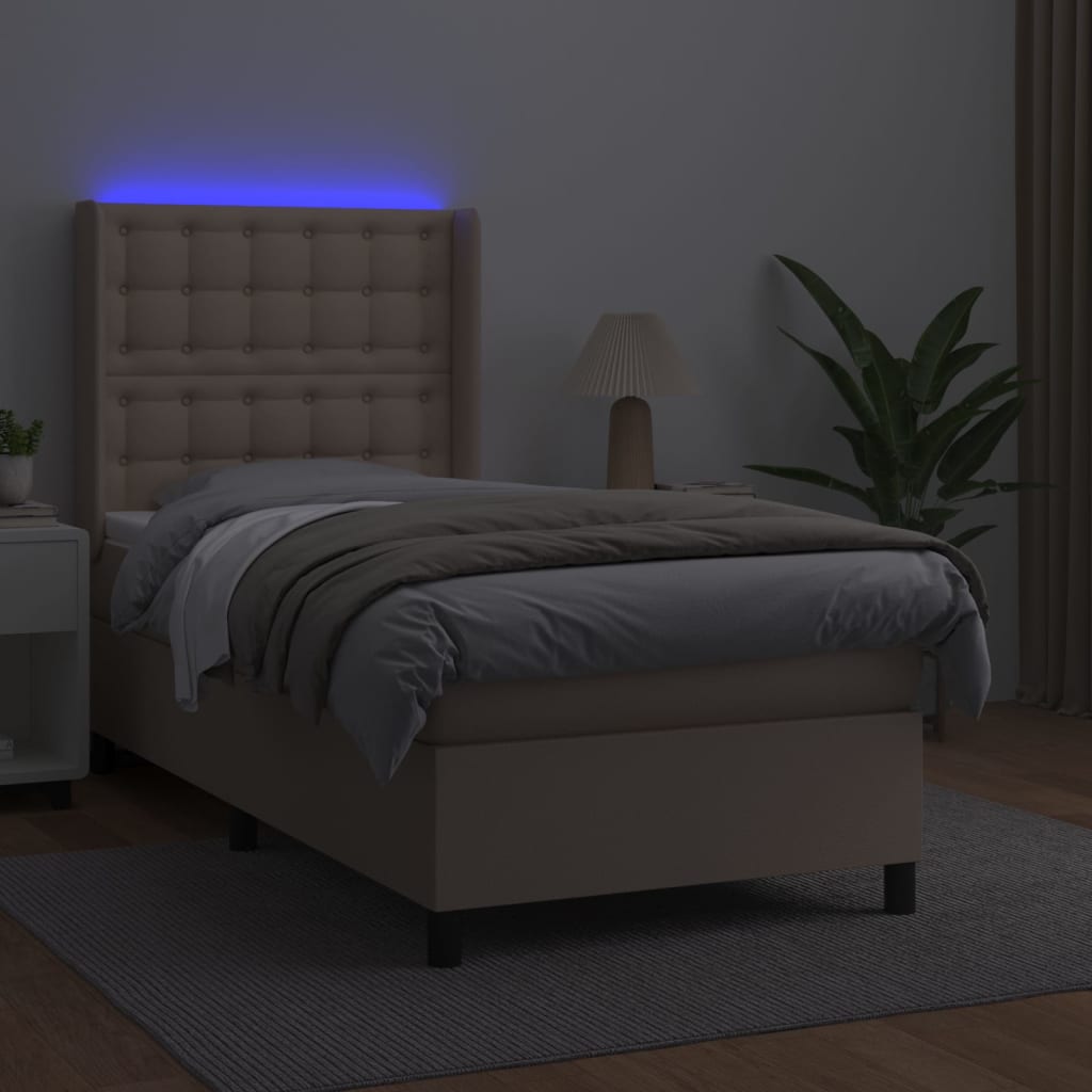 Boxspring met matras en LED kunstleer cappuccinokleur 90x200 cm is nu te koop bij PeponiXL, paradijselijk wonen!