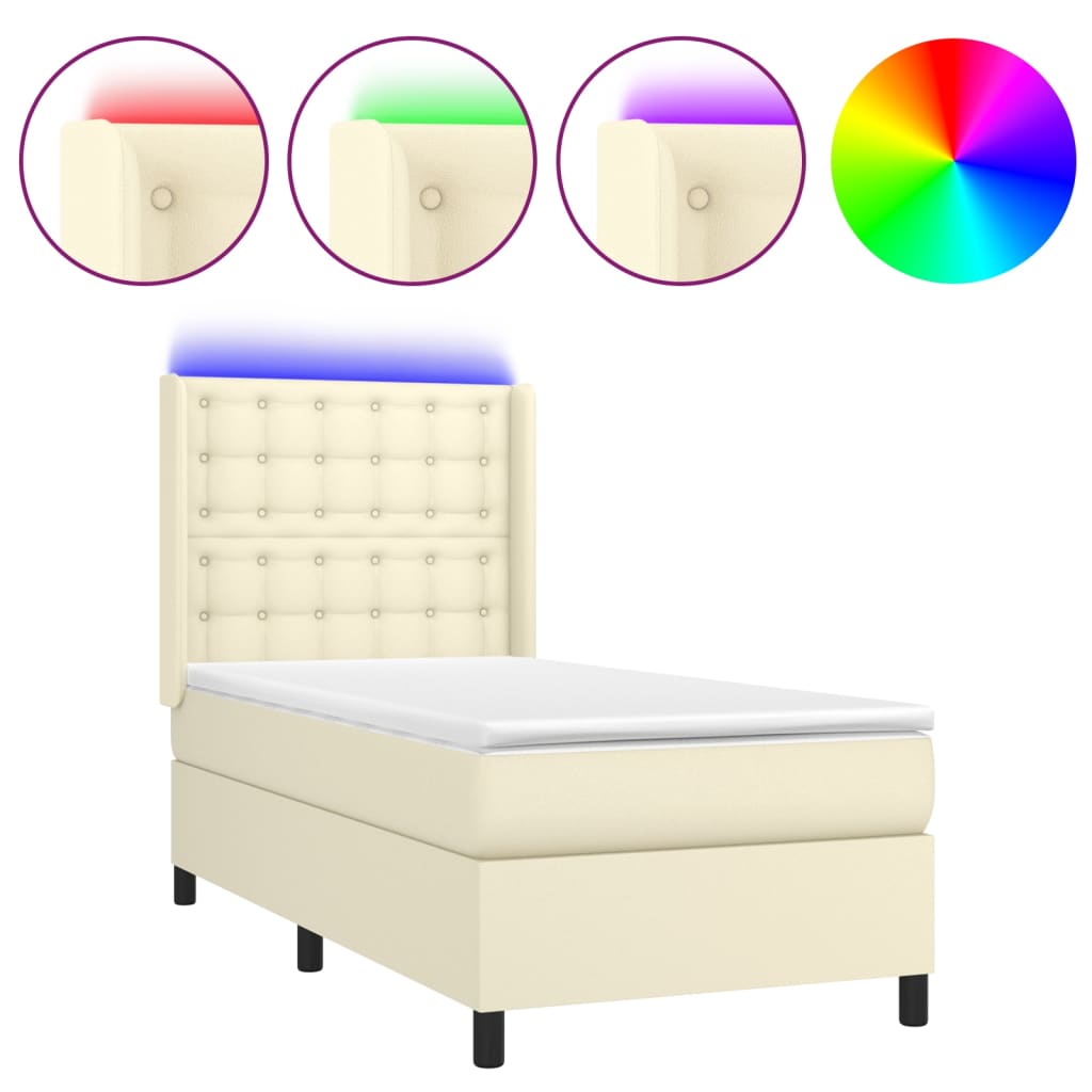Boxspring met matras en LED kunstleer crèmekleurig 100x200 cm is nu te koop bij PeponiXL, paradijselijk wonen!