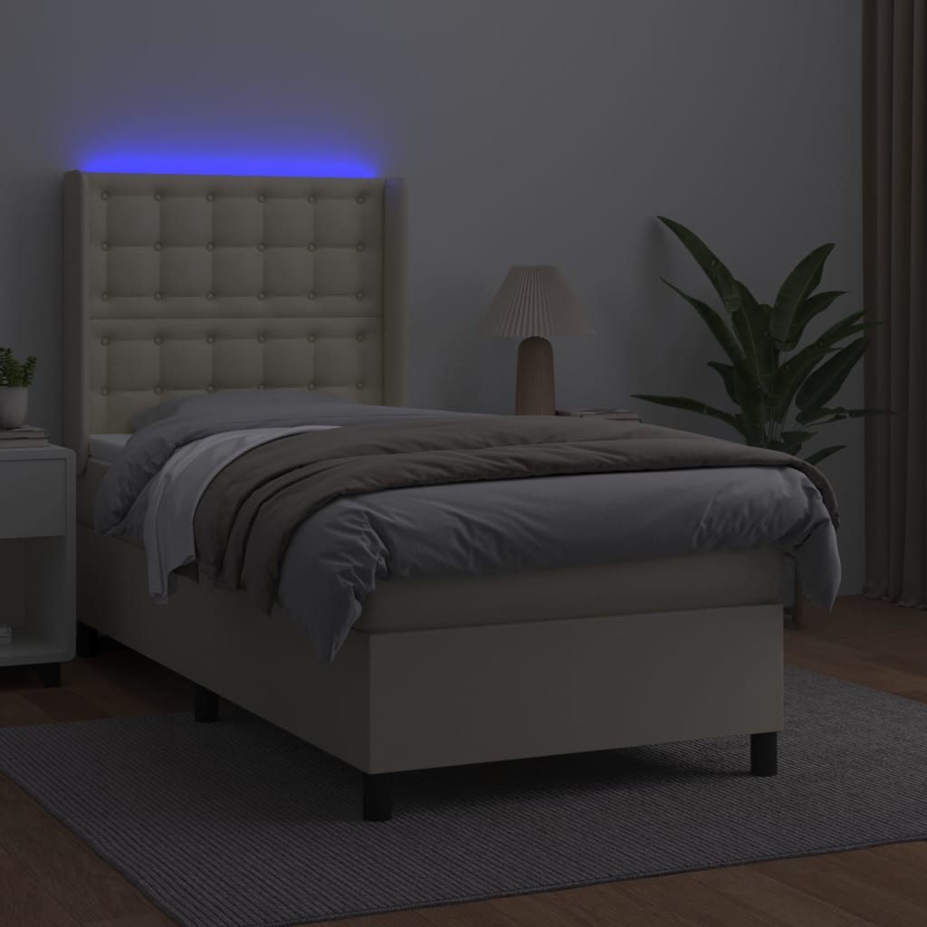 Boxspring met matras en LED kunstleer crèmekleurig 100x200 cm is nu te koop bij PeponiXL, paradijselijk wonen!